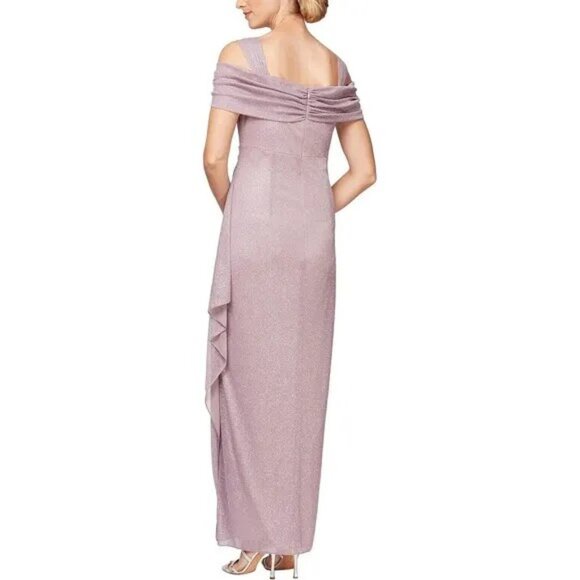 Alex Evenings Petite Cold-Shoulder Draped Metallic Gown - Mauve Pink - Picture 2 of 4